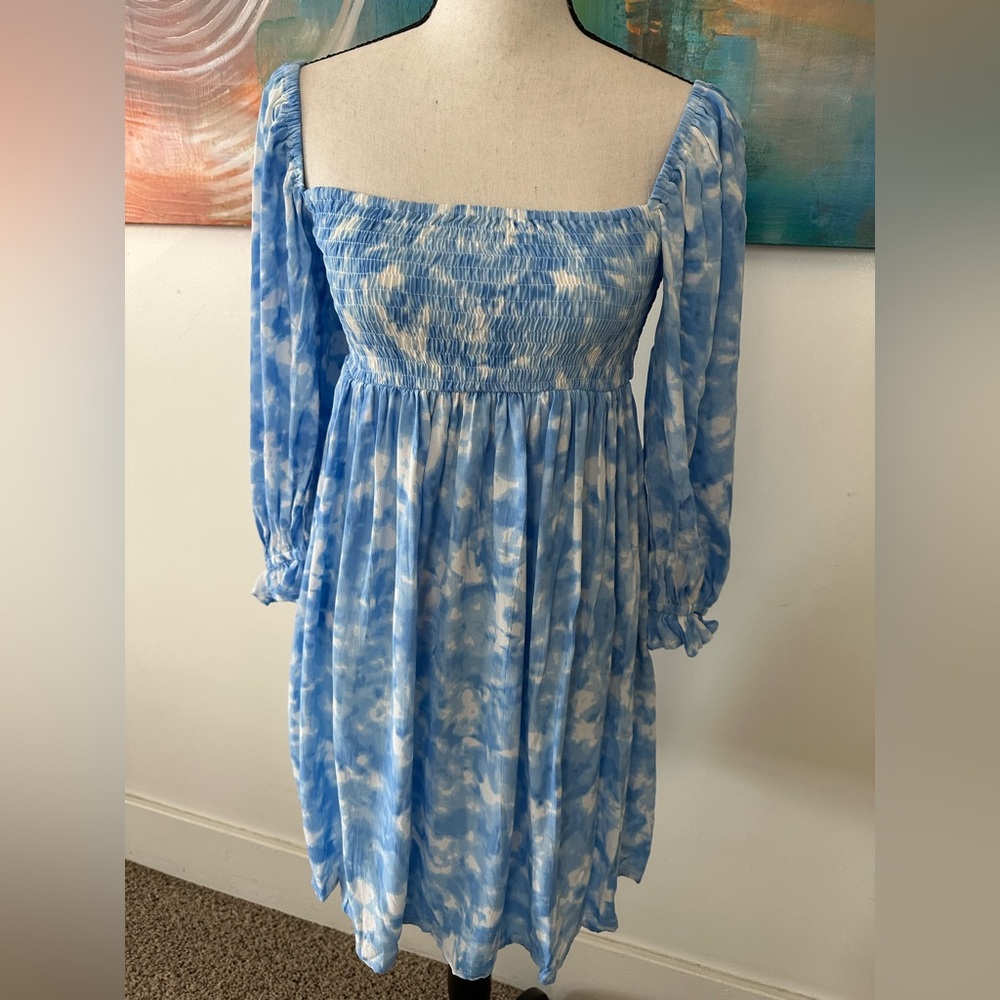 Faithful The Brand New With Tags Alina Mini Dress In Roos Tie Dye Blue 2